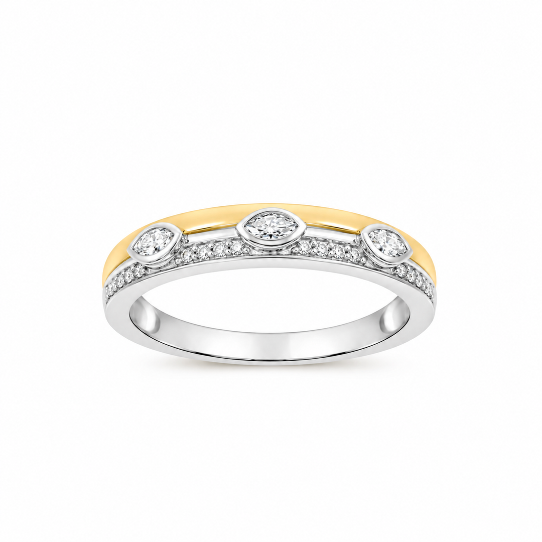 14K White And Yellow Gold 0.25 CTW Diamond Woman's Multirow Ring
