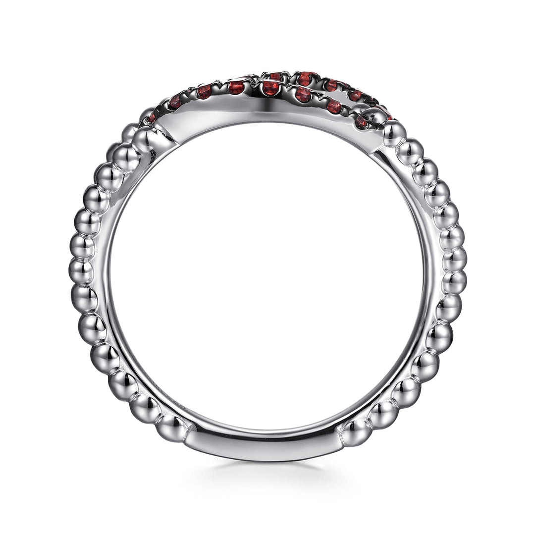 Sterling Silver Gabriel & Co. Link Open Ring With Garnets