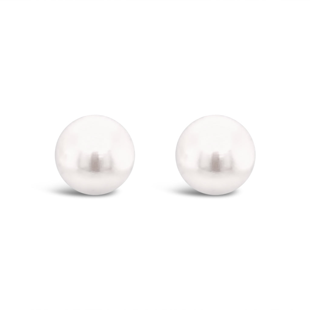 14K Yellow Gold 7-7.5mm White Fresh Water Cultured Pearl Stud Earrings