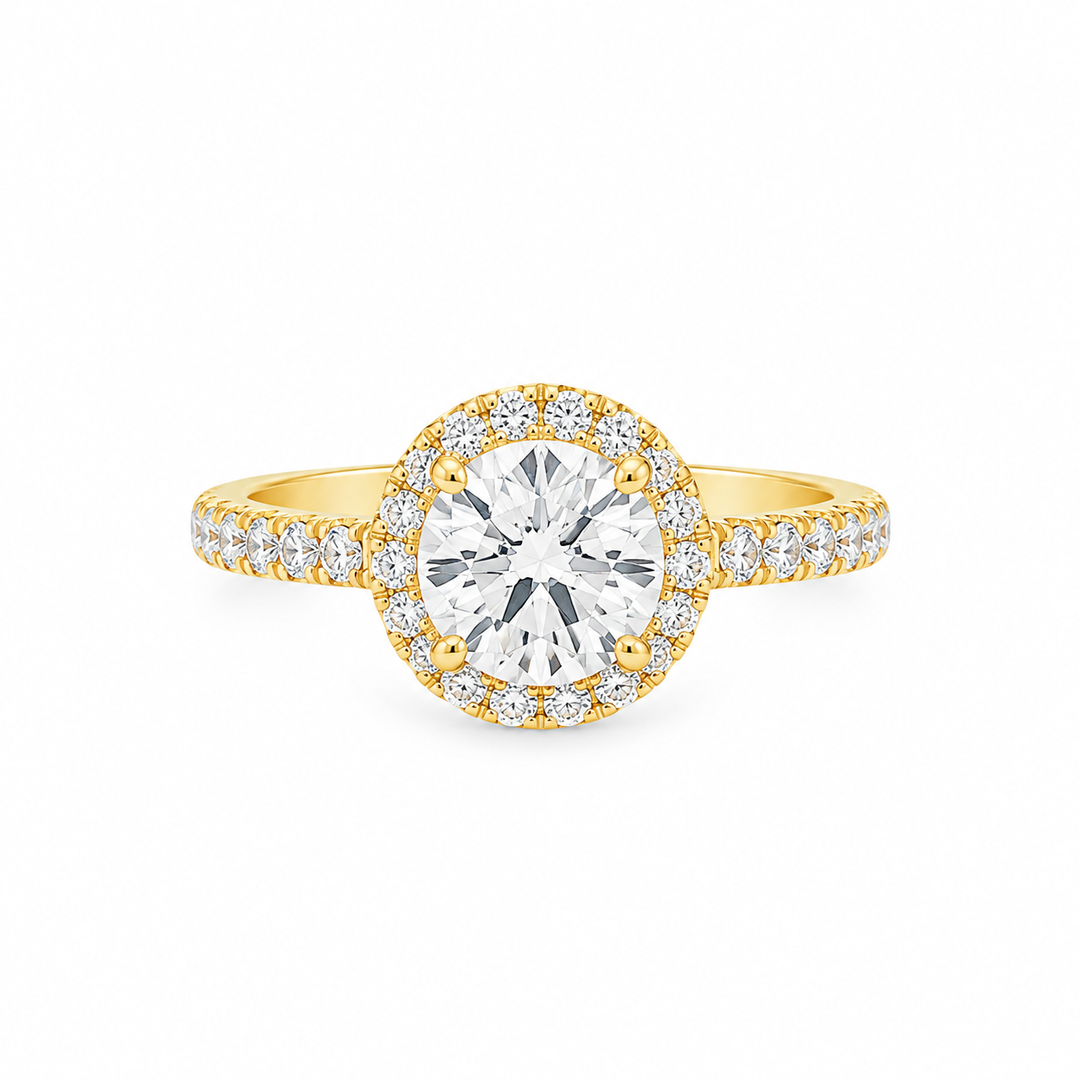 18K Yellow Gold Halo Engagement Semi Mount