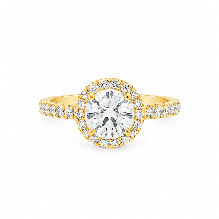 18K Yellow Gold Halo Engagement Semi Mount