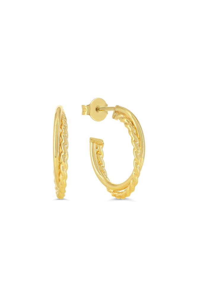 sempreORO Sterling Silver 14 Karat Gold Bonded Crossover Hoop Earrings