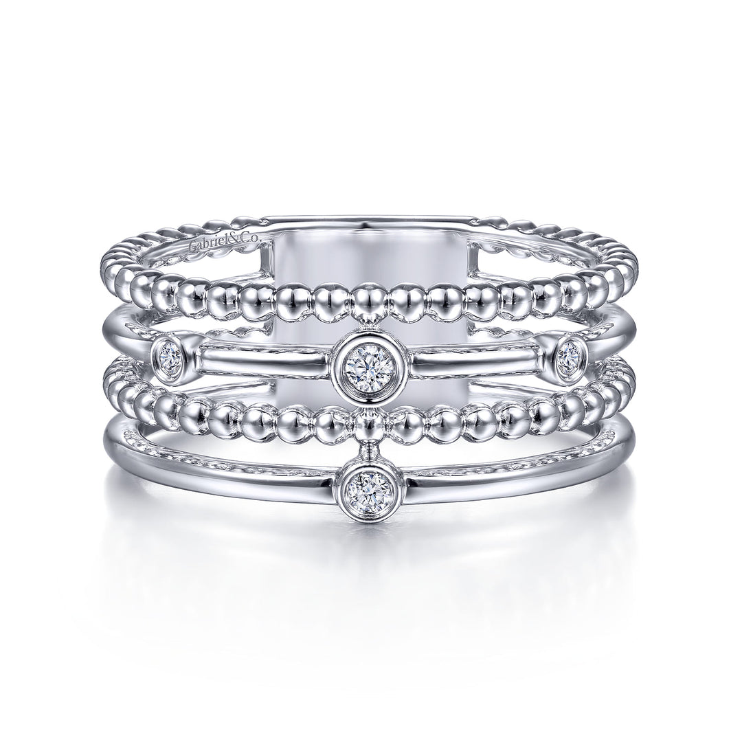 Sterling Silver Gabriel & Co. Multi-Row Stackable Ring With Diamonds