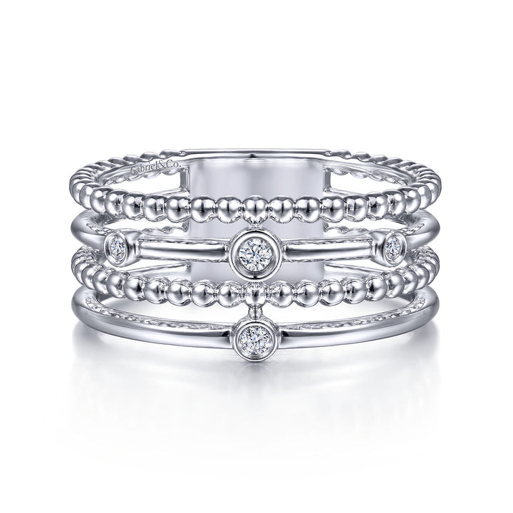 Sterling Silver Gabriel & Co. Multi-Row Stackable Ring With Diamonds