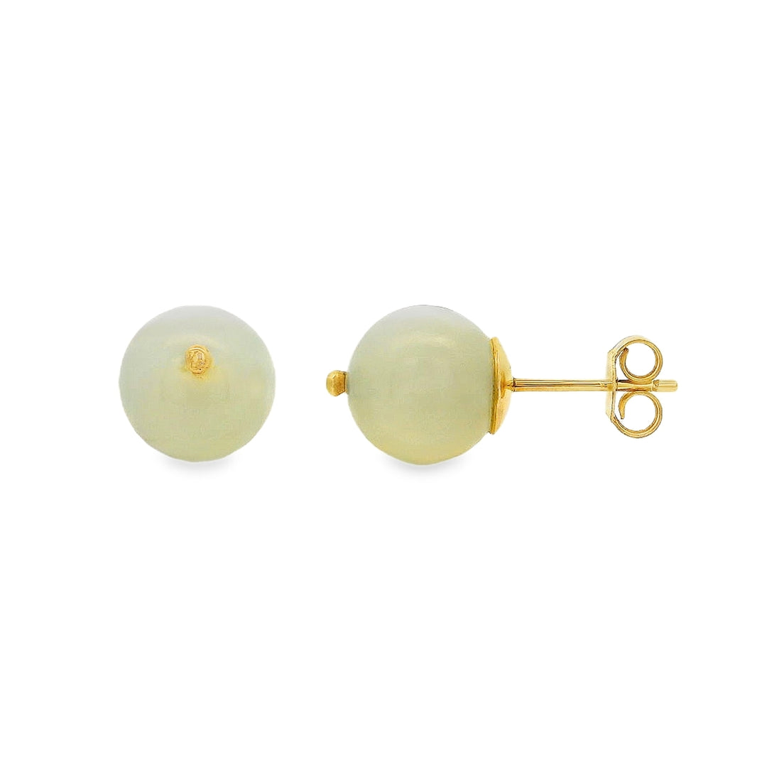 Estate - 10 Karat Yellow Gold Jadeite Ball Stud Earrings
