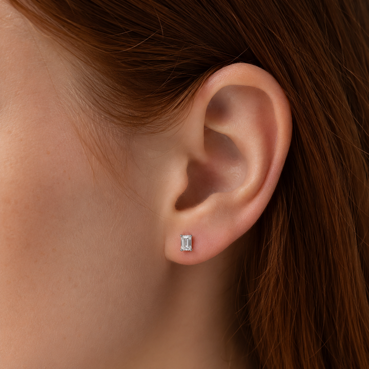 10K White Gold 0.40 CTW Emerald Cut LAB Grwon Diamond Stud Earrings