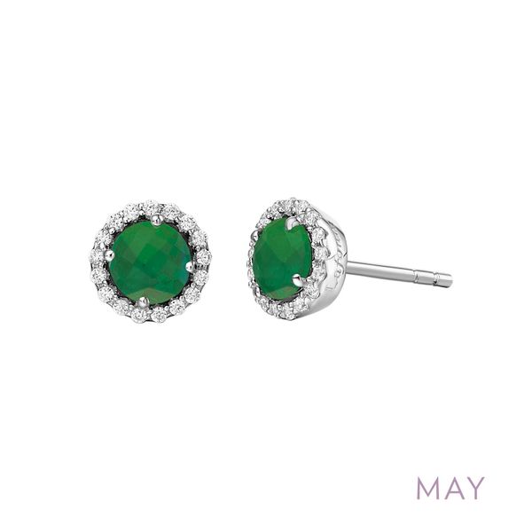 Lafonn Sterling Silver Synthetic Emerald And Cubic Zirconia Birthstone Earrings