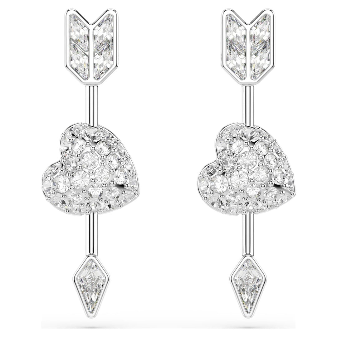 Swarovski Idyllia Rhodium Plated Hearts & Arrows Drop Earrings With Clear Crystals 5749602