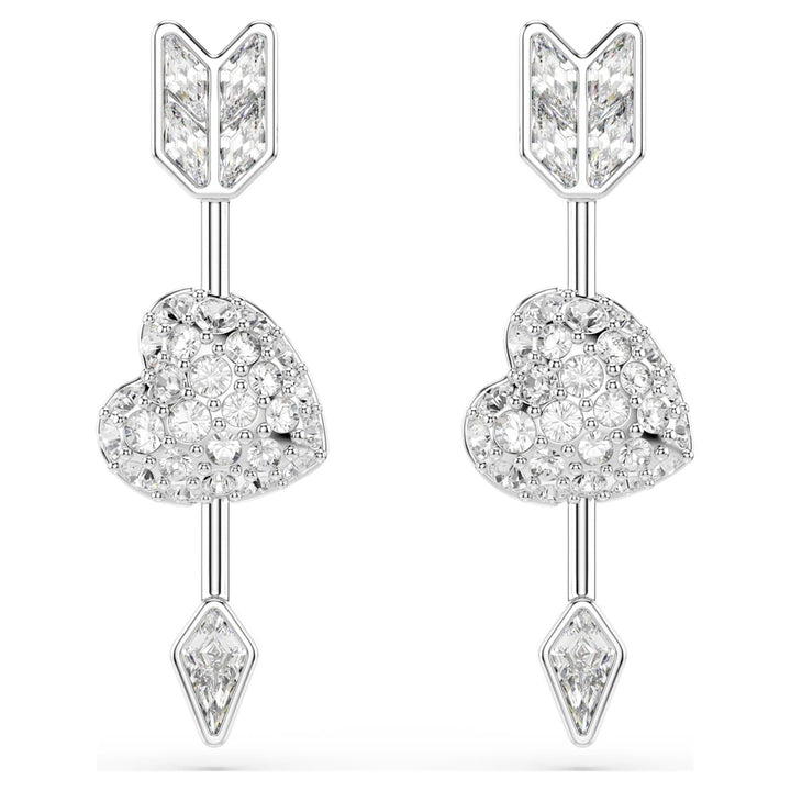 Swarovski Idyllia Rhodium Plated Hearts & Arrows Drop Earrings With Clear Crystals 5749602