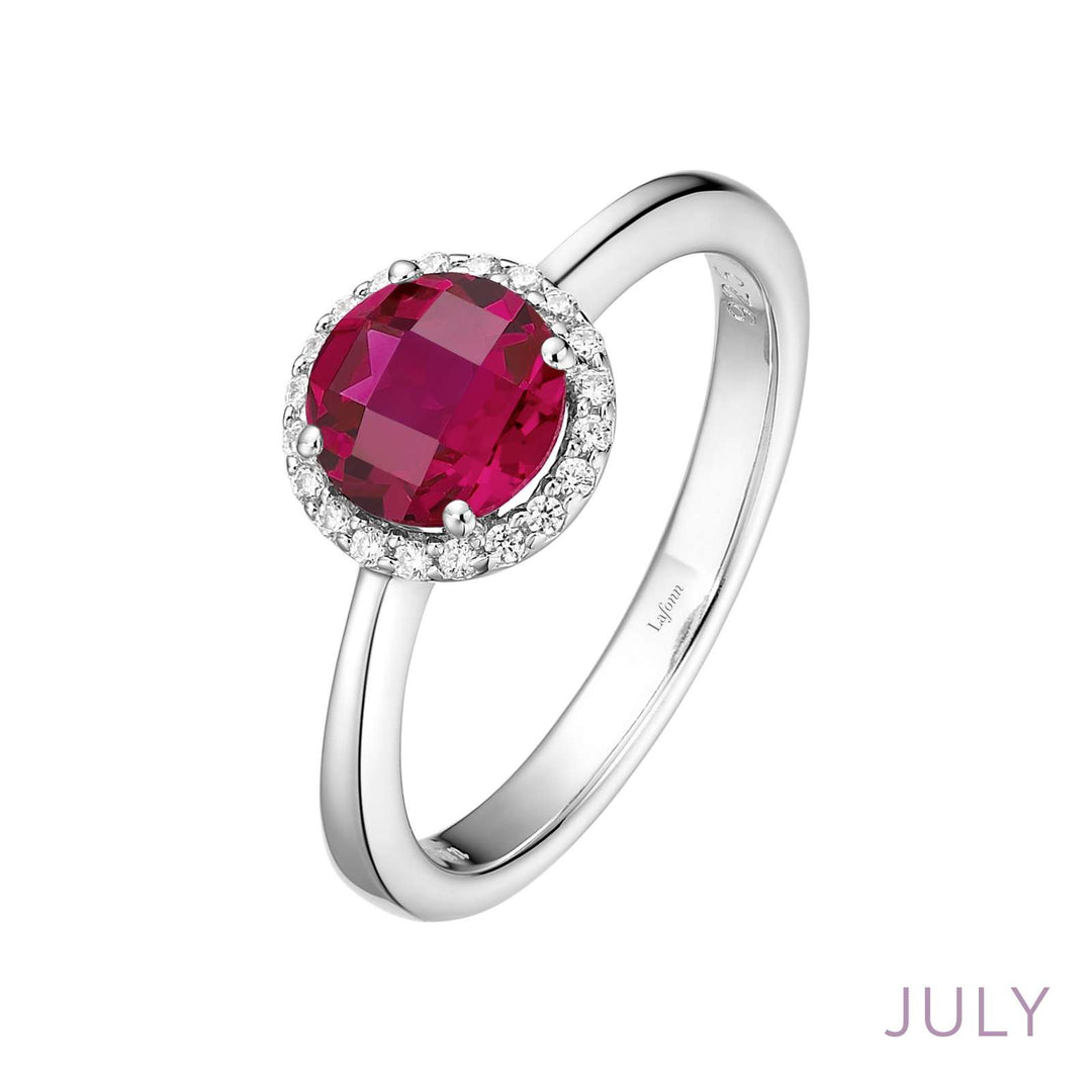 Lafonn Sterling Silver Birthstone - July Halo Ring With Created Ruby