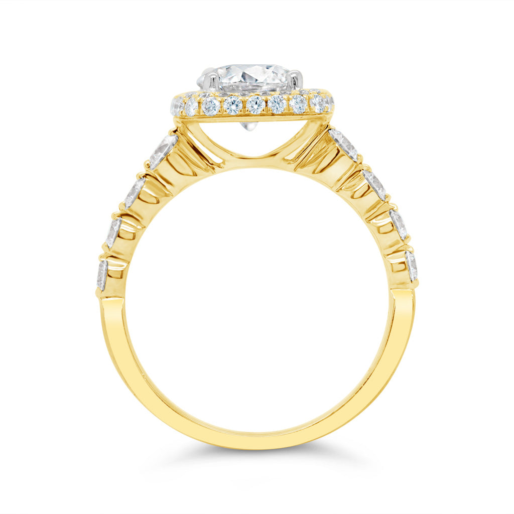 Women's 18K Two-tone Gold Custion-shaped Halo 0.84 CTW Diamond Semi-Mount Engagment Ring