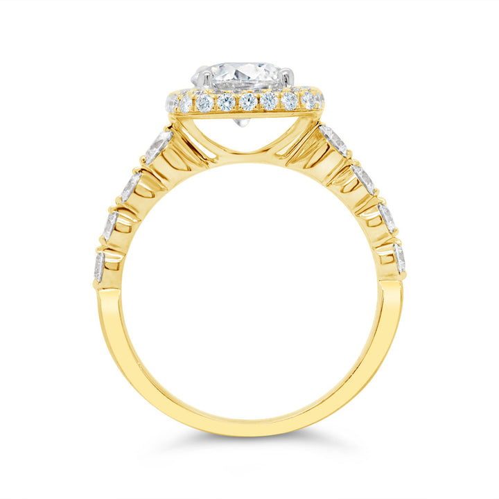 Women's 18K Two-tone Gold Custion-shaped Halo 0.84 CTW Diamond Semi-Mount Engagment Ring