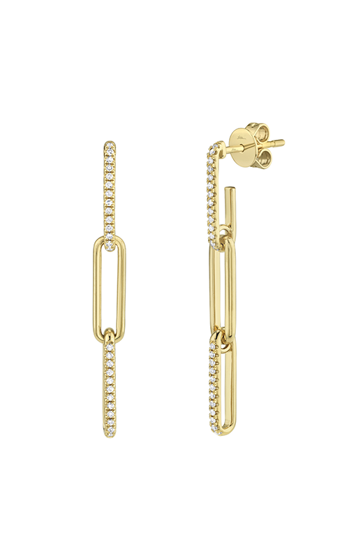 14K Yellow Gold Shy Creation Polished Paperclip Drop Style 0.17 CTW Diamond Earrings