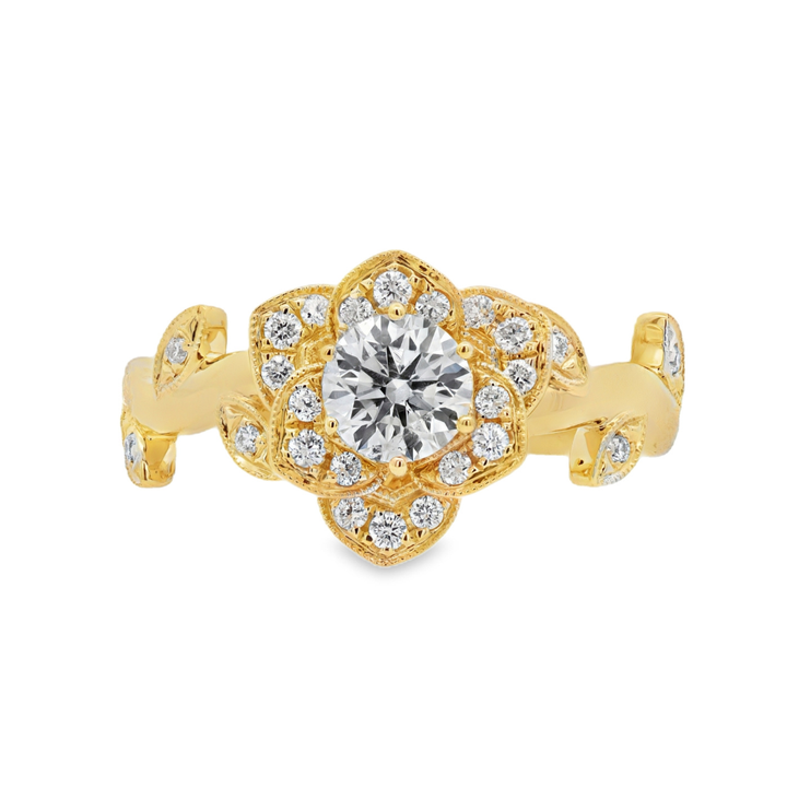 Women's 14K Yellow Gold 0.19 CTW Diamond Semi-Mount Floral Ring