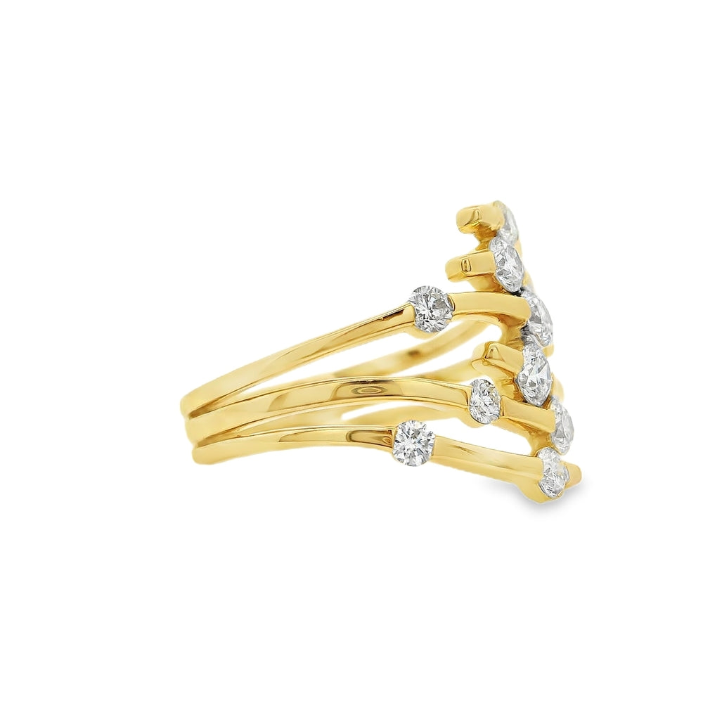14K Yellow Gold 0.90 CTW Diamond Woman's Multirow Ring