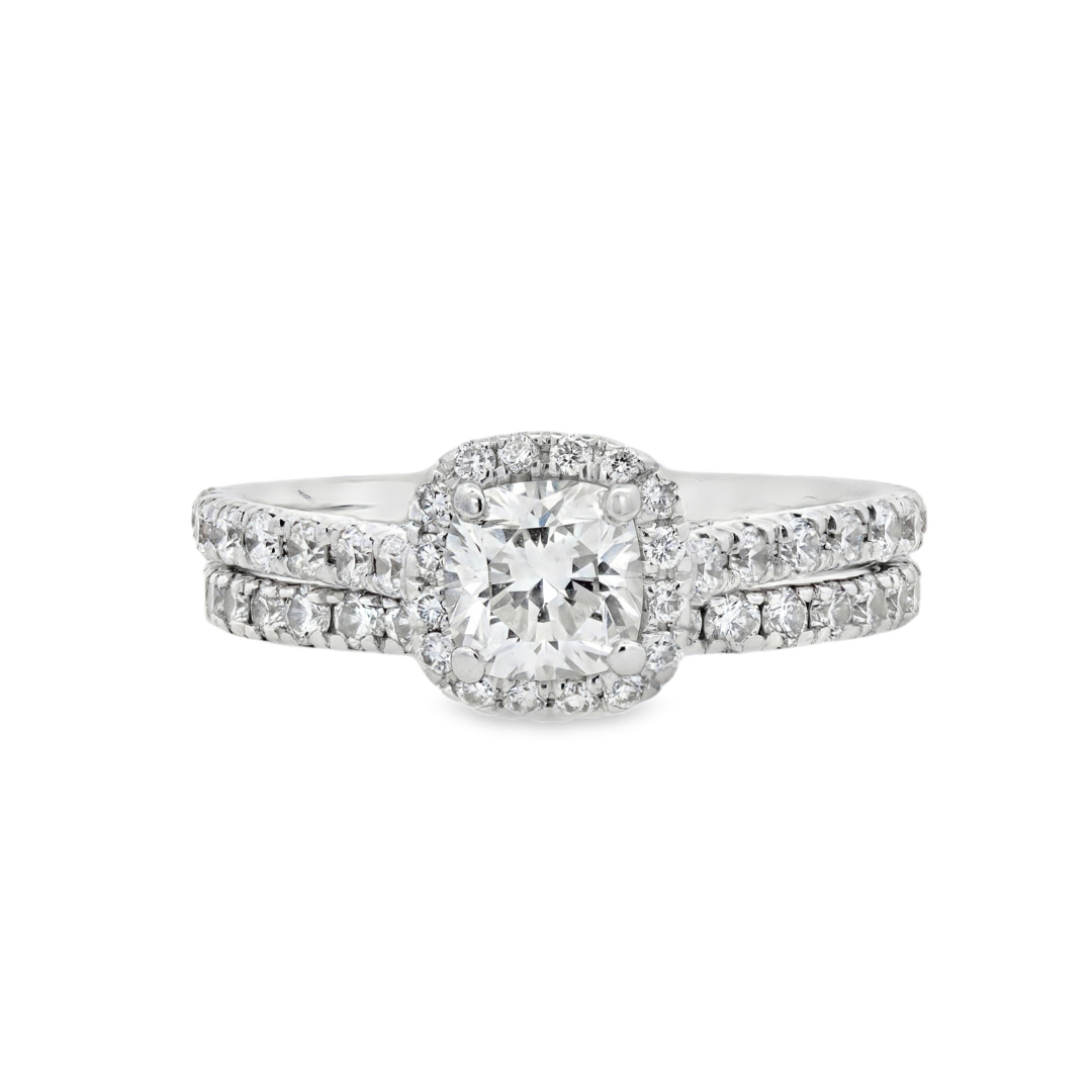 Estate - 18K White Gold 1.29 CTW Diamond Wedding Set, Size 4.5
