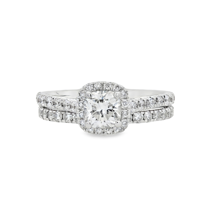 Estate - 18K White Gold 1.29 CTW Diamond Wedding Set, Size 4.5
