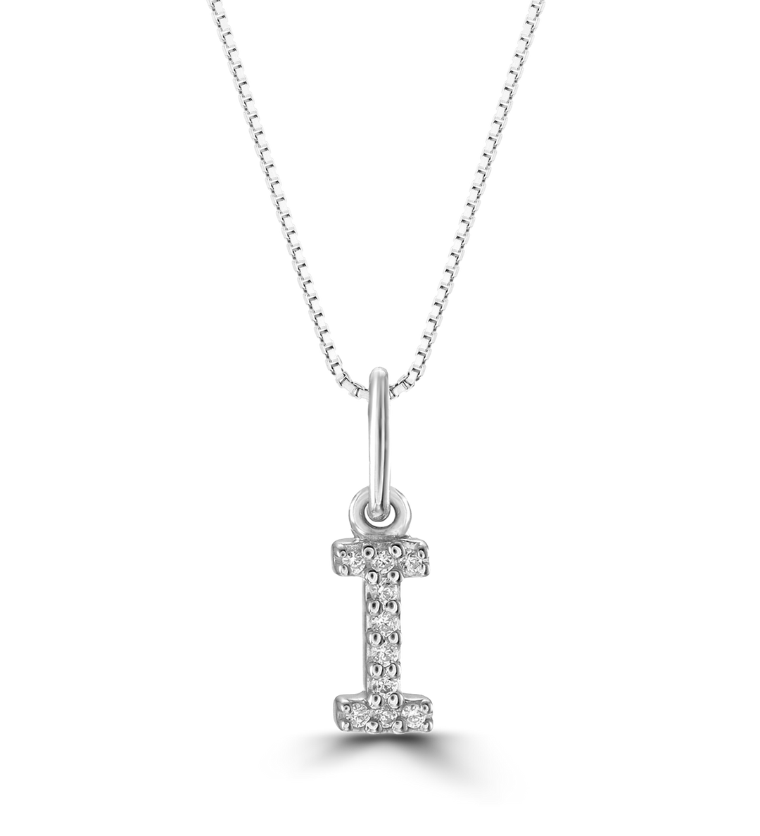 10K White Gold Diamond Initial "I" Pendant With 18" Chain