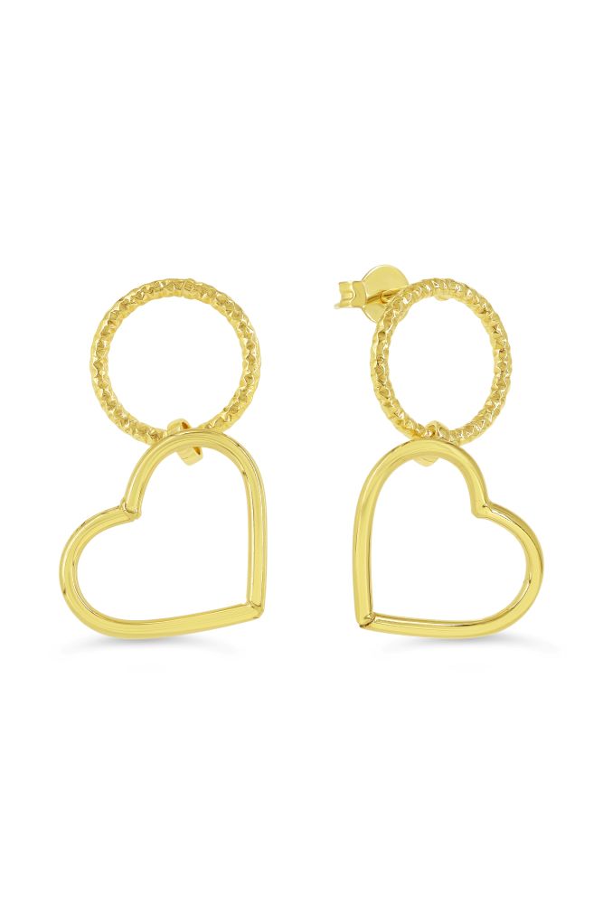 sempreORO Sterling Silver 14 Karat Gold Bonded Circle And Heart Dangle Earrings