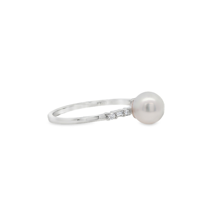 Women's 14K White Gold White 6.5mm Cultured Pearl And 0.09 CTW Diamond Ring