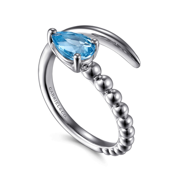 Sterling Silver  Gabriel & Co. Bypass Ring With Blue Topaz