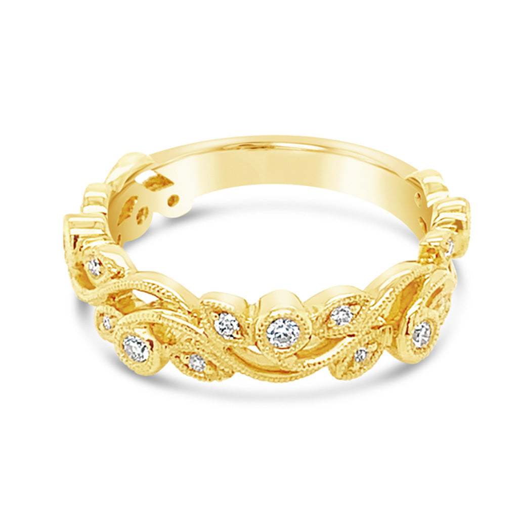 18K Yellow Gold Detailed Leaf Design 0.18 CTW Diamond Ring