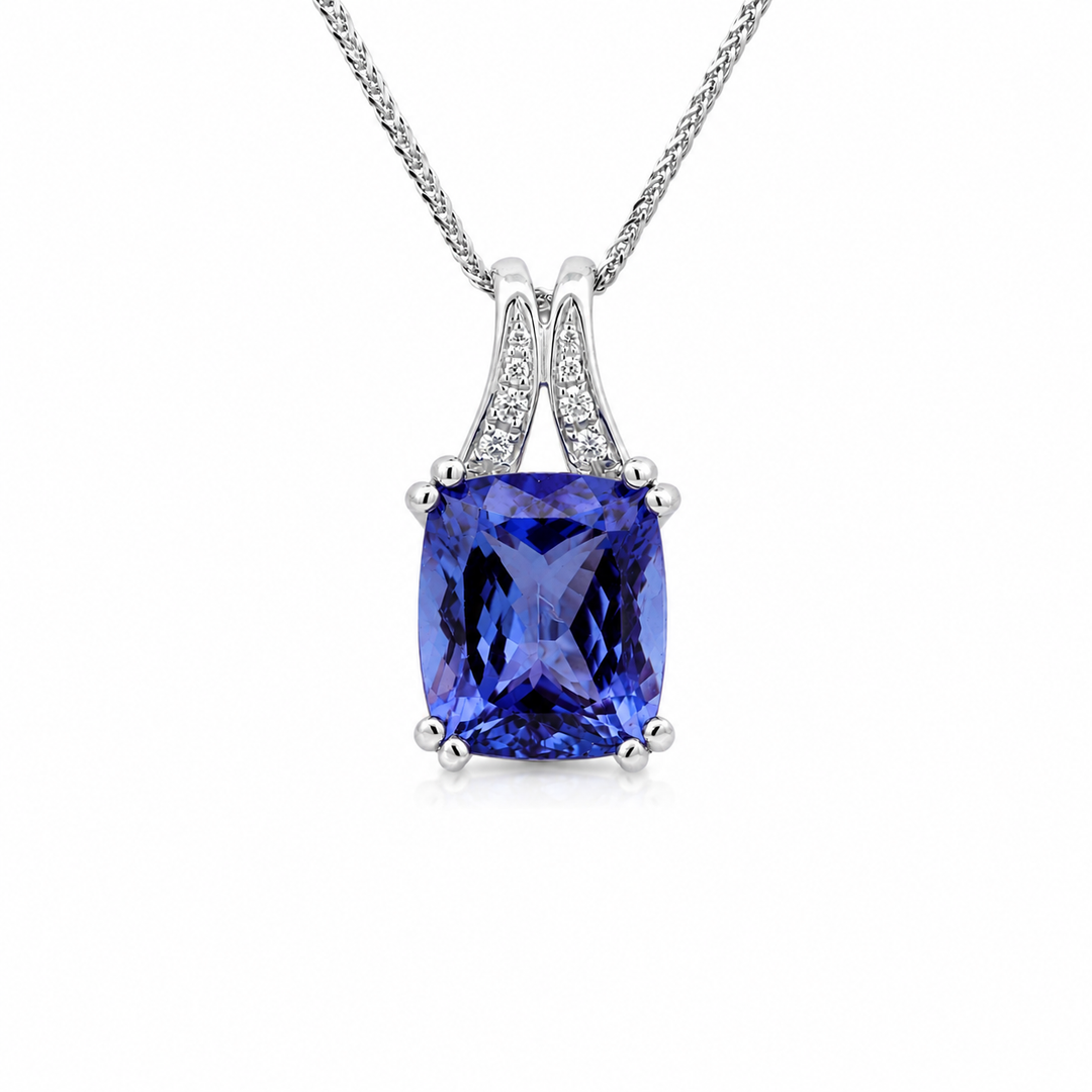 14K White Gold 5.83 CTW Tanzanite Pendant With Diamonds