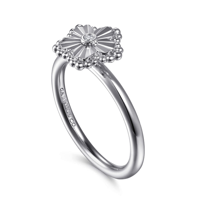 Sterling Silver Gabriel & Co. Faceted Flower Ring With Diamond