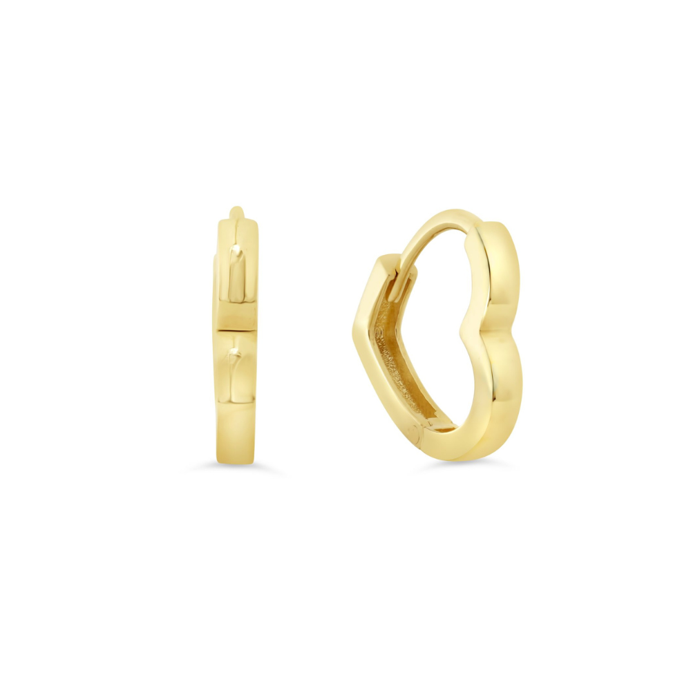 10K Yellow Gold Polished Small Heart Huggies Earrings.