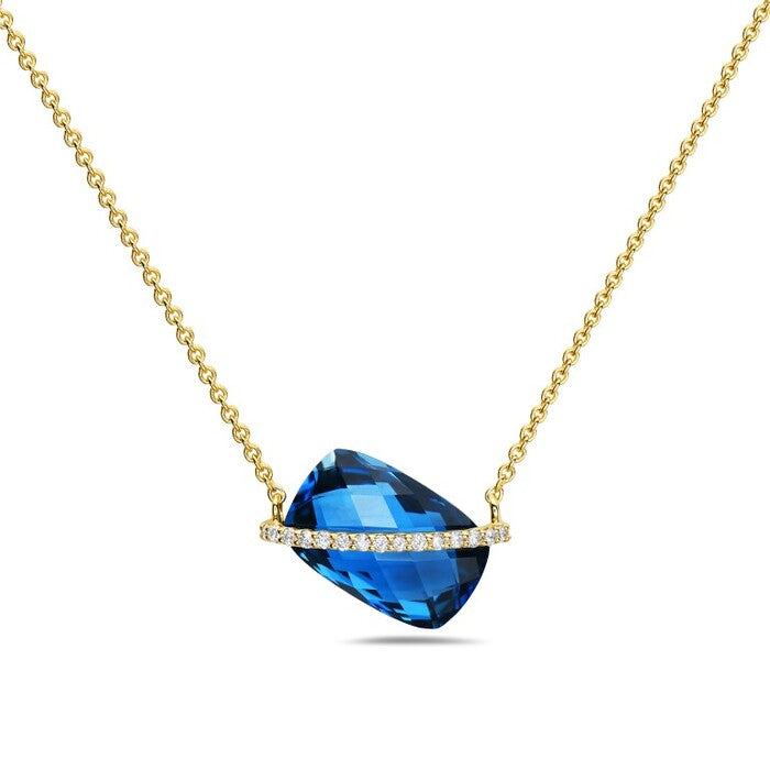 14K Yellow Gold - Bassali Collection - 4.45 CTW London Blue Topaz And 0.10 CTW Diamond Necklace