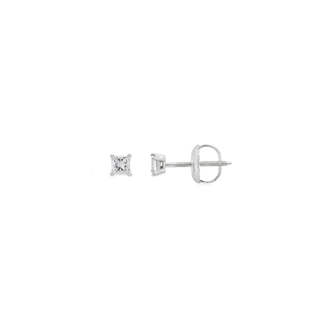 14K White Gold Princess Cut 0.10ct Diamond Studs