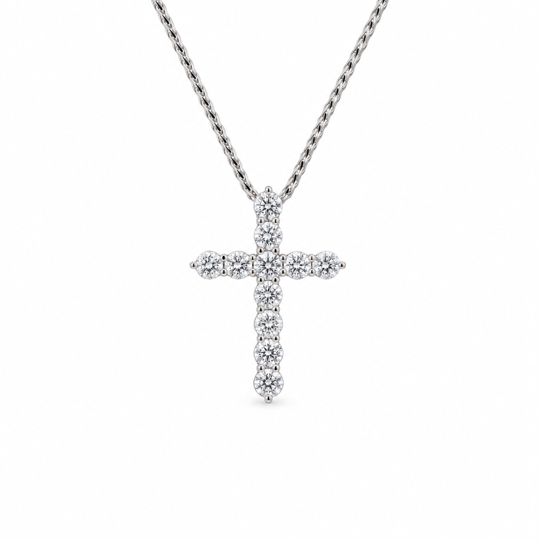 14K White Gold 1.07 CTW LAB Grown Diamond Cross Pendant