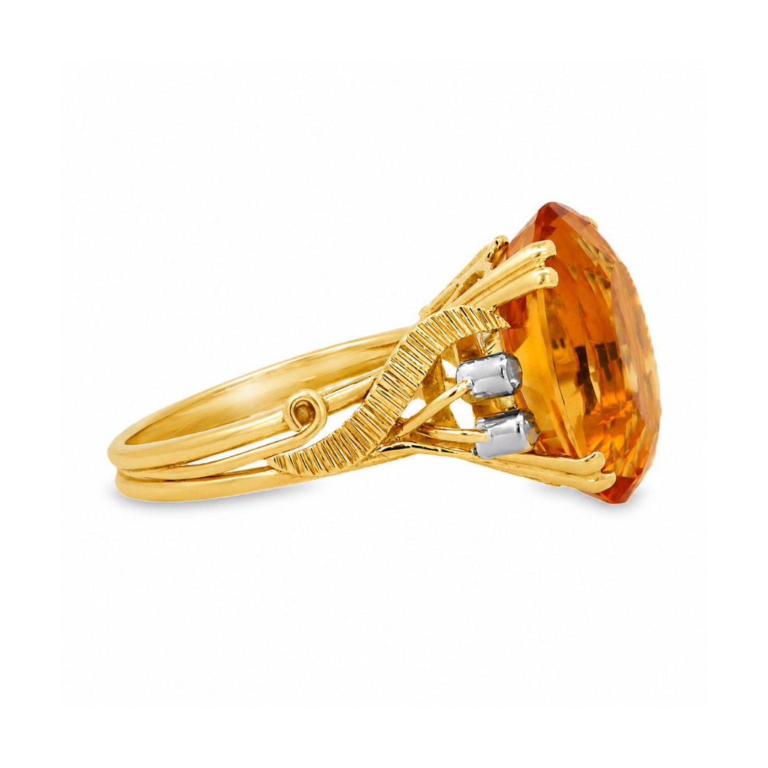 14 Karat Yellow Gold Oval Citrine Dress Ring With Rose Cut Diamonds