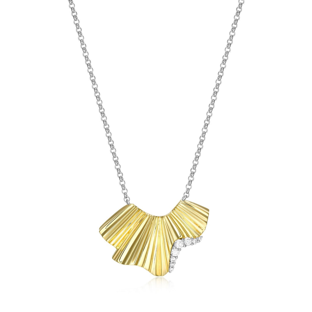 ELLE Sterling Silver Yellow Gold Plated Wavy Necklace With Cubic Zirconia's