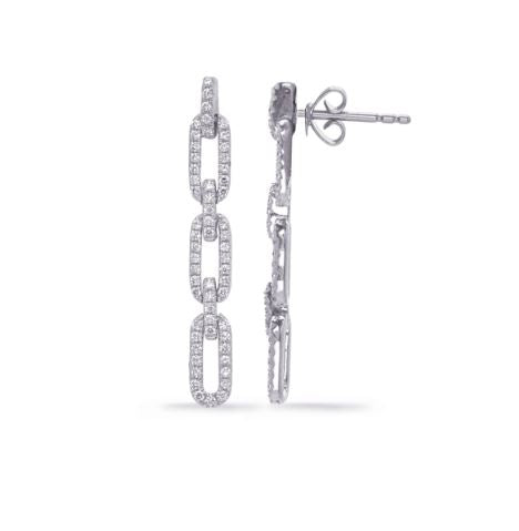 14K White Gold Diamond Set Long Drop Style Earrings