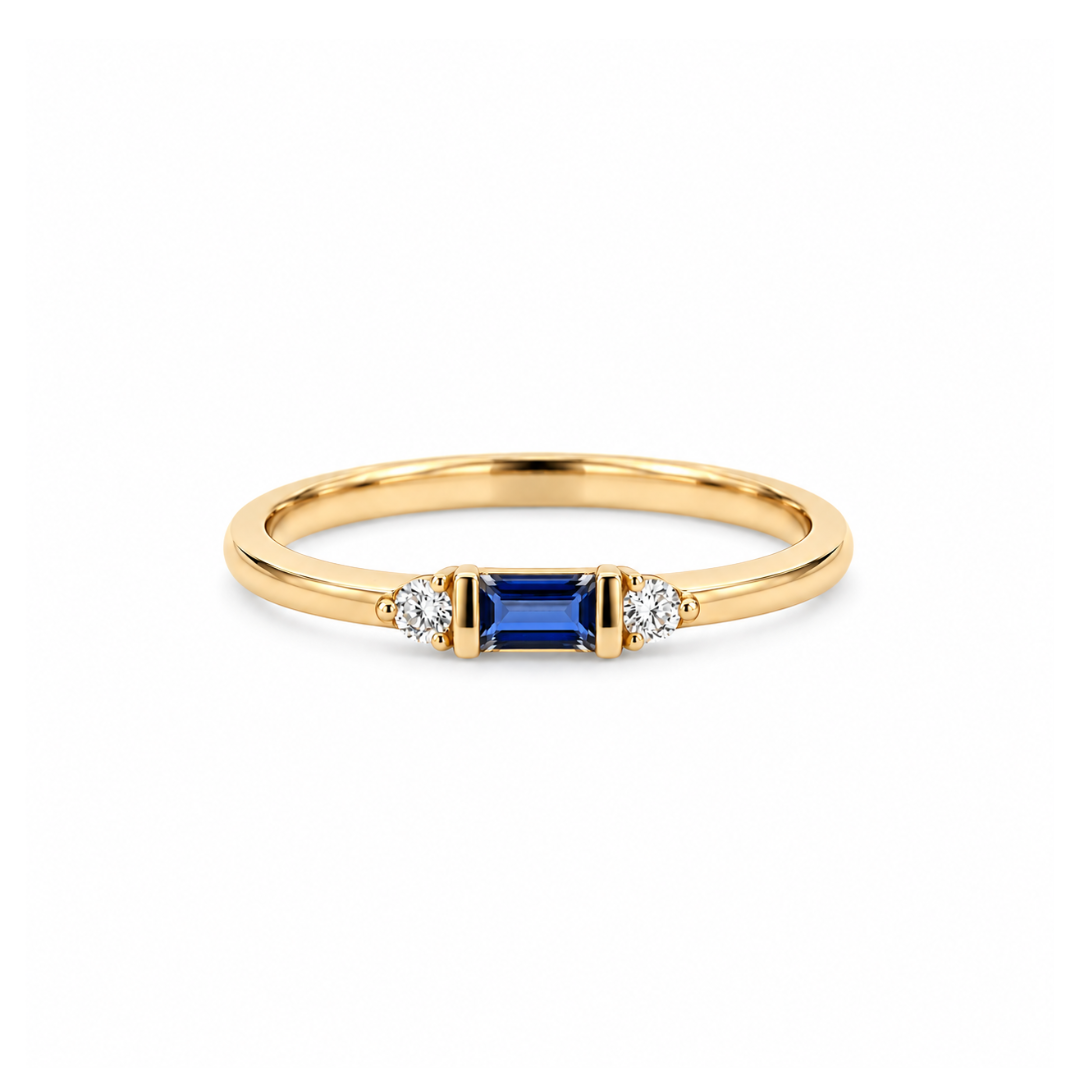 14K Yellow Gold 0.19 CTW Sapphire And 0.05 CTW Diamond Ring