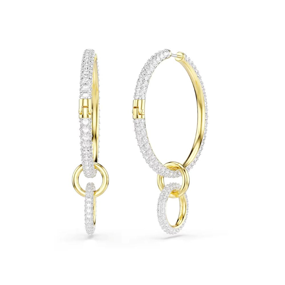 Swarovski Dextera Rhodium And Gold-Tone Plated Hoop/Drop Earrings With Clear Crystals