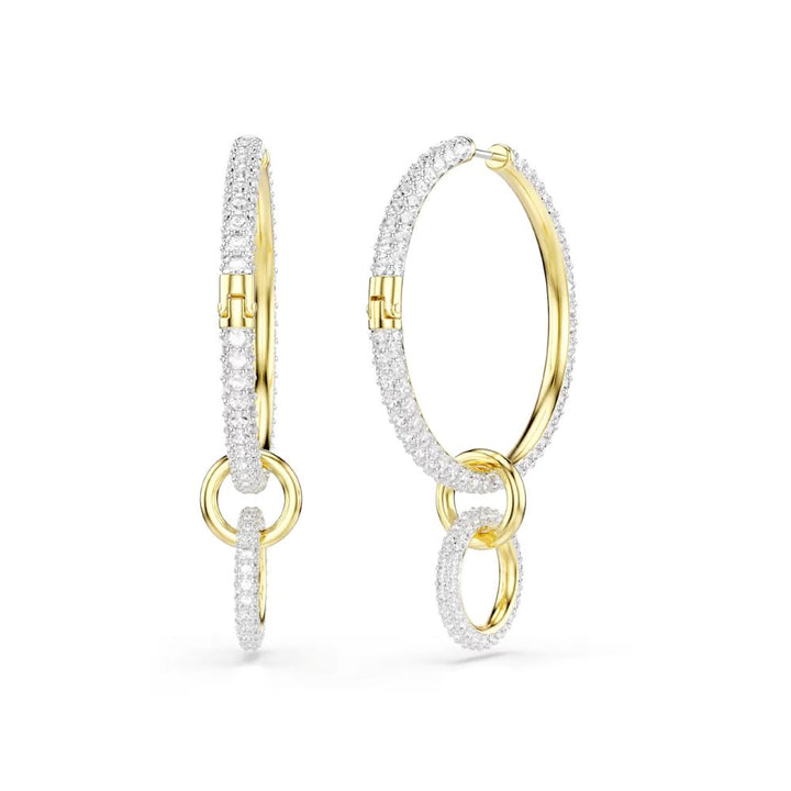 Swarovski Dextera Rhodium And Gold-Tone Plated Hoop/Drop Earrings With Clear Crystals