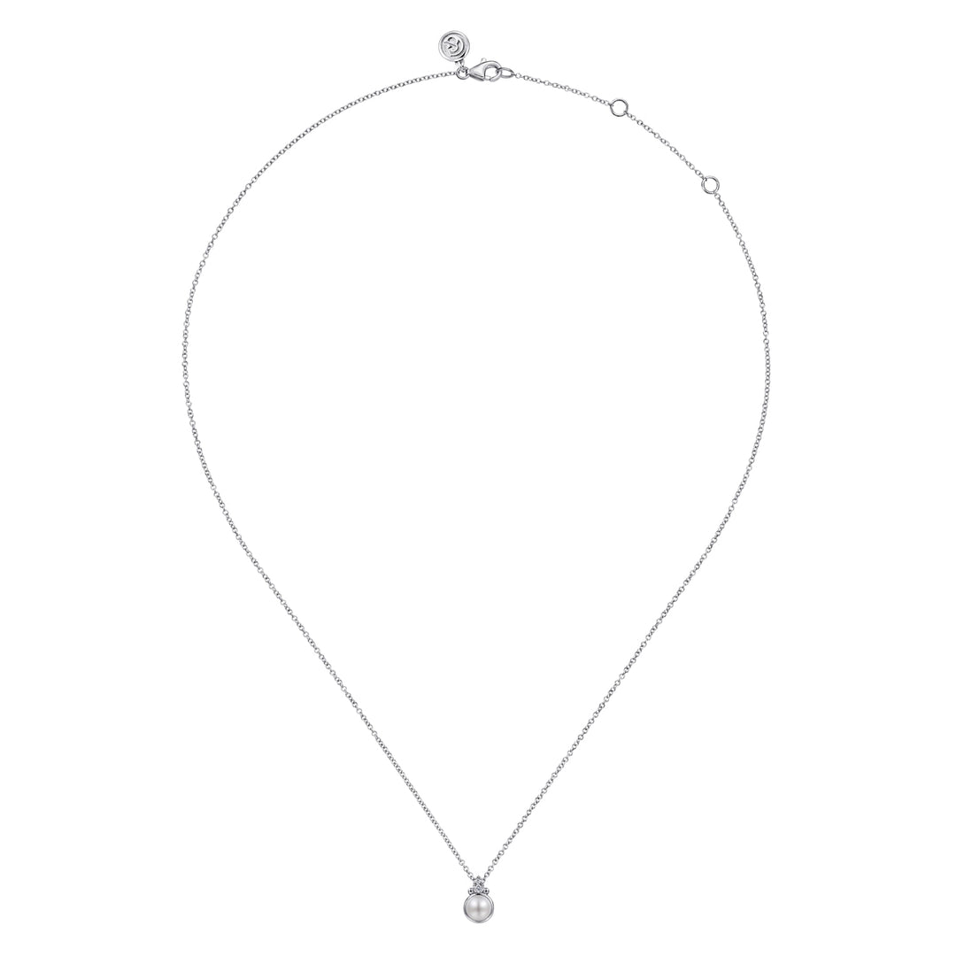 Sterling Silver Gabriel & Co Diamond Bujukan Pearl Pendant Necklace