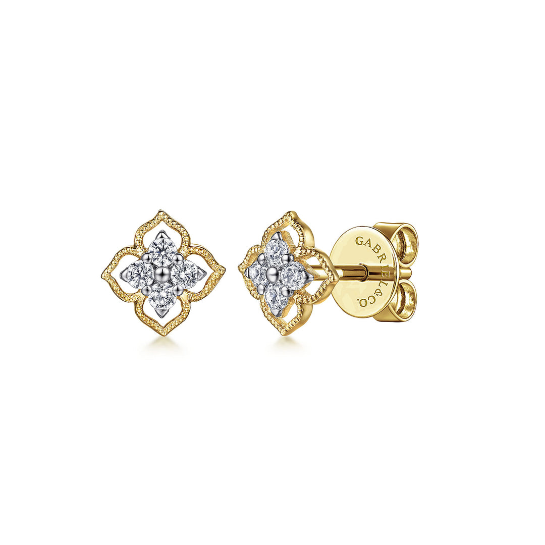 14K Yellow And White Gold 0.12 CTW Diamond Stud Earrings