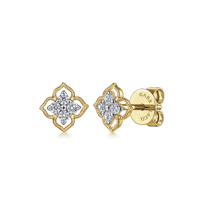 14K Yellow And White Gold 0.12 CTW Diamond Stud Earrings