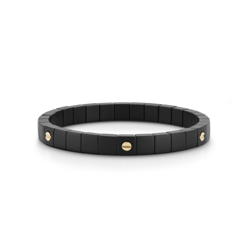 Black Ceramic and 18K Yellow Gold Stretch Bracelet