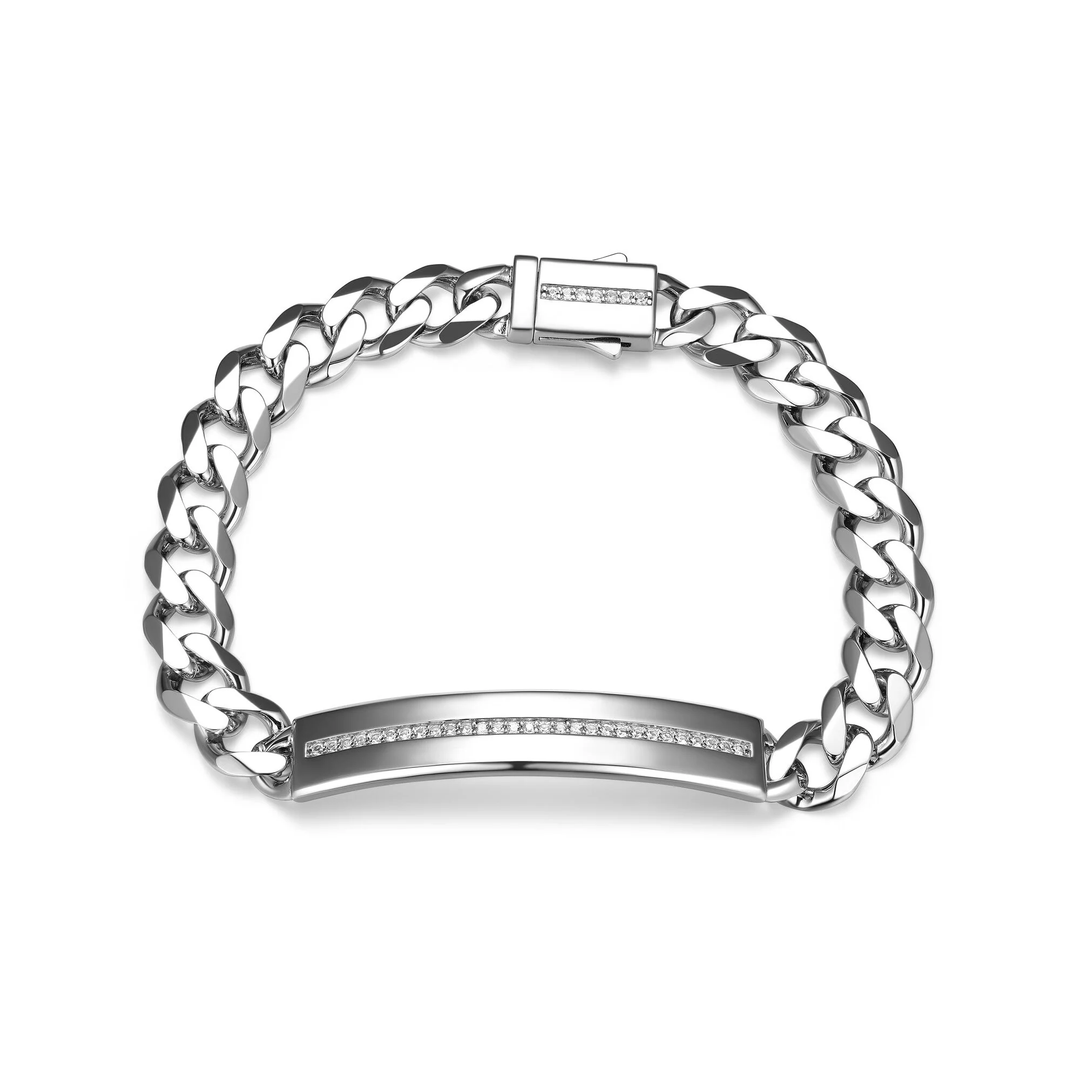 Ethos Silver ID Plate Link Bracelet With Created Sapphires