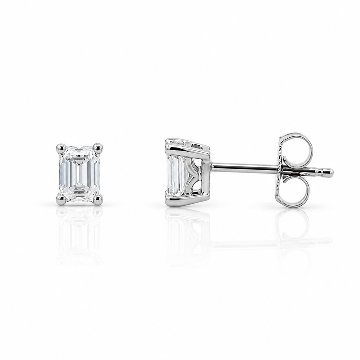 10K White Gold 0.40 CTW Emerald Cut LAB Grwon Diamond Stud Earrings