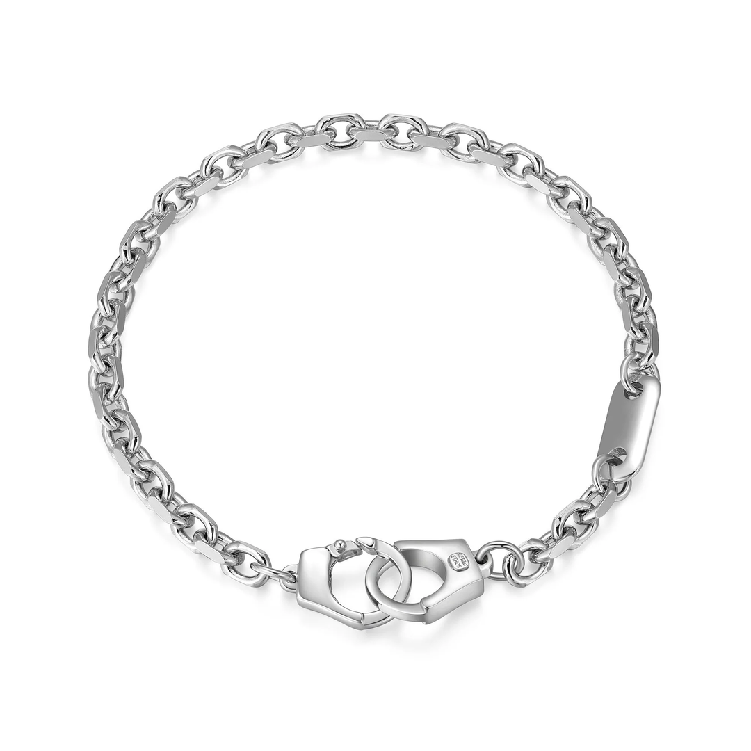 Ethos Silver Handcuff Clasp Italian Chain Cable Link Bracelet