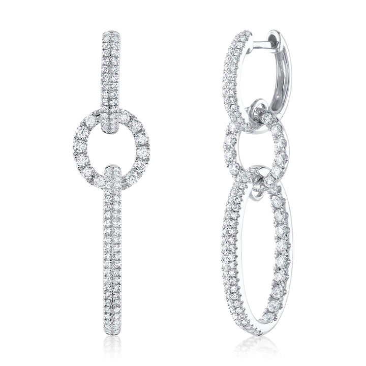 14K White Gold Oval And Circle Drop Earrings With 1.00 CTW Of Diamonds