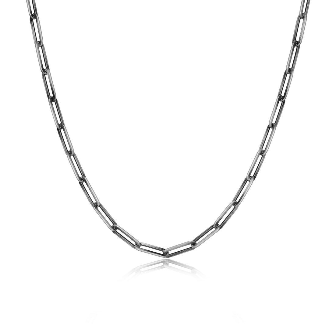 Ethos Men's Sterling Silver Medium Brushed Paperclip Link 24" Chain