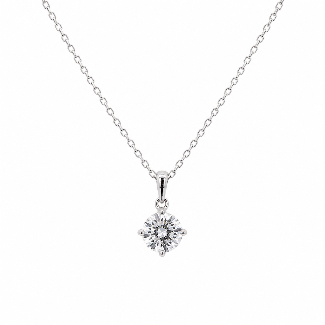 14K White Gold Solitaire 0.75 CT RBC Lab Grown Diamond Necklace With 17 Inch Chain