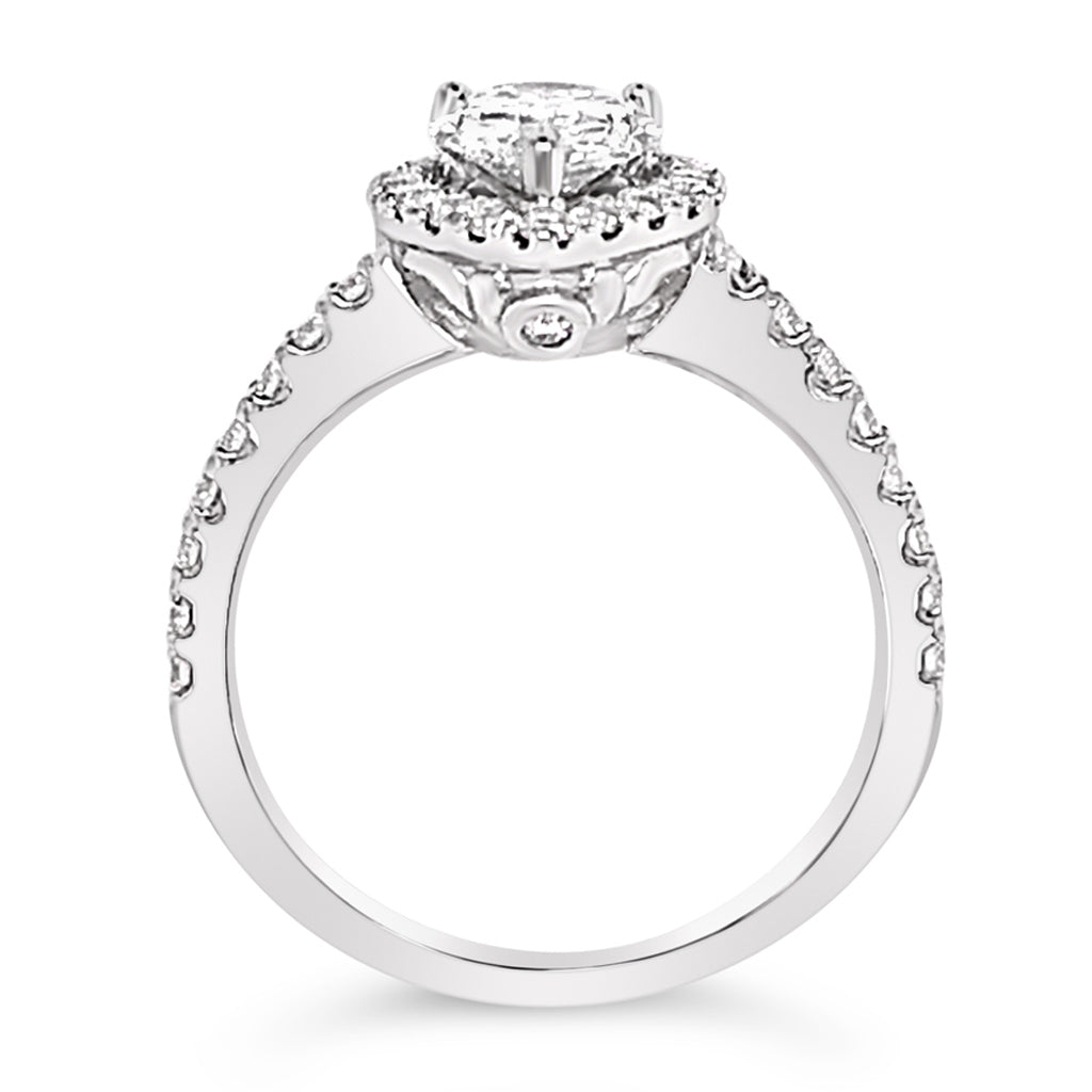 Women's 14K White Gold Pear-shaped Halo 0.29 CTW Diamond Semi-Mount Engagment Ring
