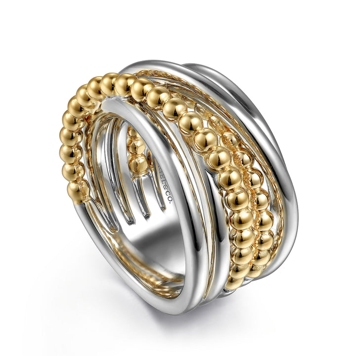 Gabriel & Co. Sterling Silver And 14K Yellow Gold Wide Criss-Cross Multirow Ring